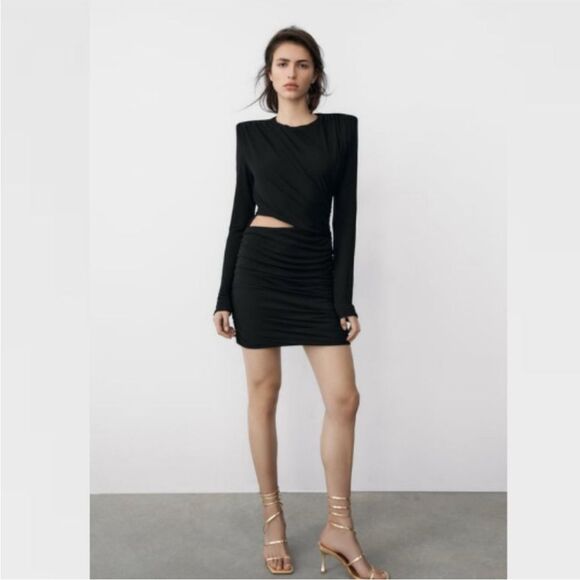 BLOGGERS FAVE! Zara Black Draped Mini Dress Sz S EUC - Picture 7 of 12